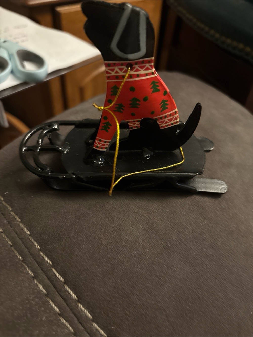 Foreside Home & Garden Black Dog in Red Sweater Sled Ornament
